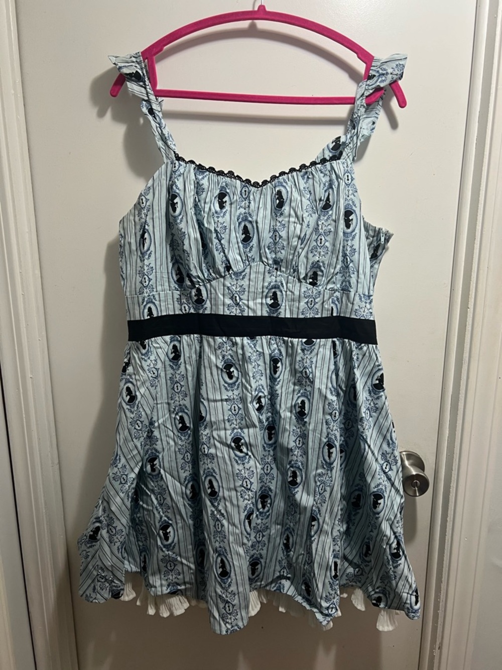 Girls Blue Patterned Sundress with Black Waistband